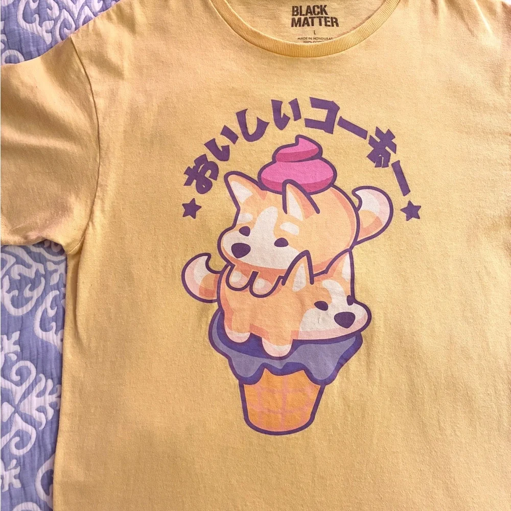 🌻3/$15🌻Corgi’s + Ice Cream Black Matter T-Shirt🌻3/$15 - Picture 4 of 5